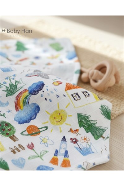 %100 PAMUKLU ÇİFT KAT DESENLİ BEBEK & ÇOCUK MÜSLİN ÖRTÜ