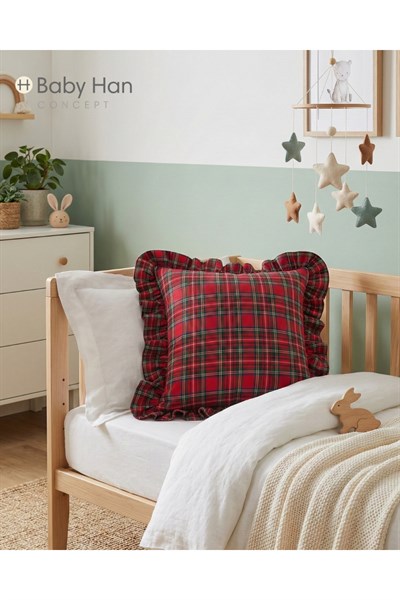 Premium ekose kırlent 40x40 cm, antialerjenik dolgulu