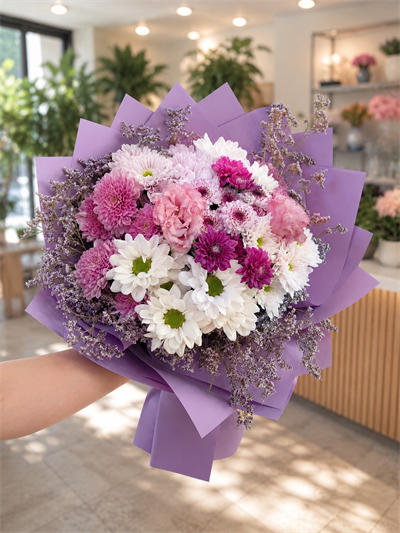 Marmaris Lavender Dream Premium Buketi | Lila Papatya ve Krizantem Buketi