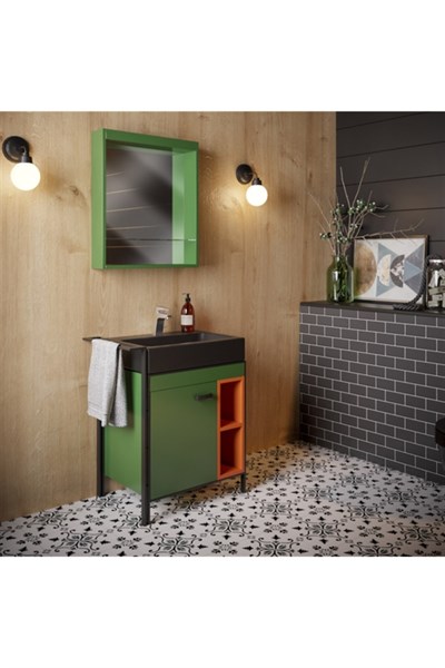70 cm Turuncu Yeşil Banyo Dolabı Takım