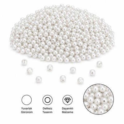 İnci Boncuk Deliksiz Beyaz Tam 5 mm 500 gr