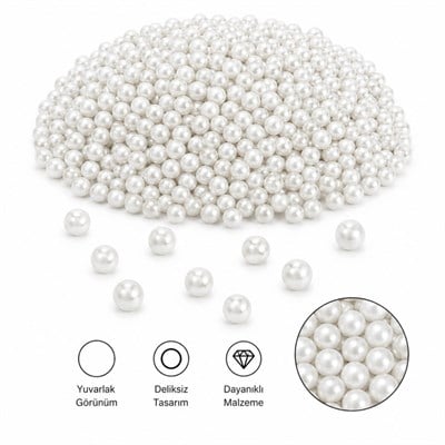 İnci Boncuk Deliksiz Beyaz Tam 6 mm 500 gr