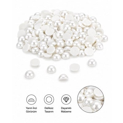 İnci Boncuk Deliksiz Beyaz Yarım 12 mm 500 gr