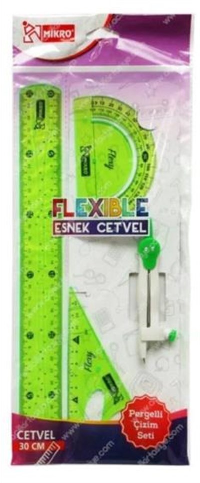 Mikro Flexible 30 Cm Esnek Cetvel Pergelli Çizim Seti 4