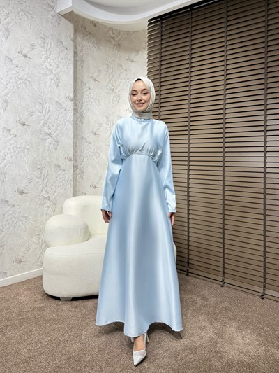 BBC LUXORA SATEN ELBİSE - MAVİ