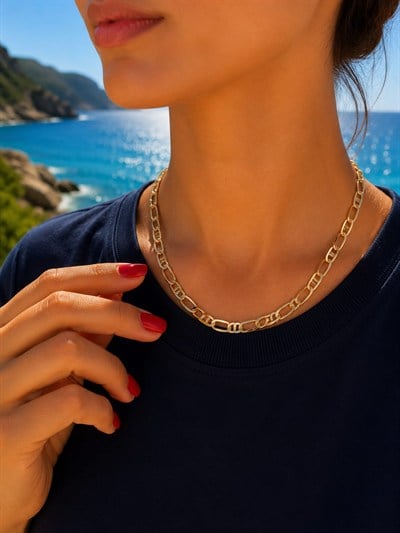 Dina 14K Gold Figaro Model Xuping Kolye.