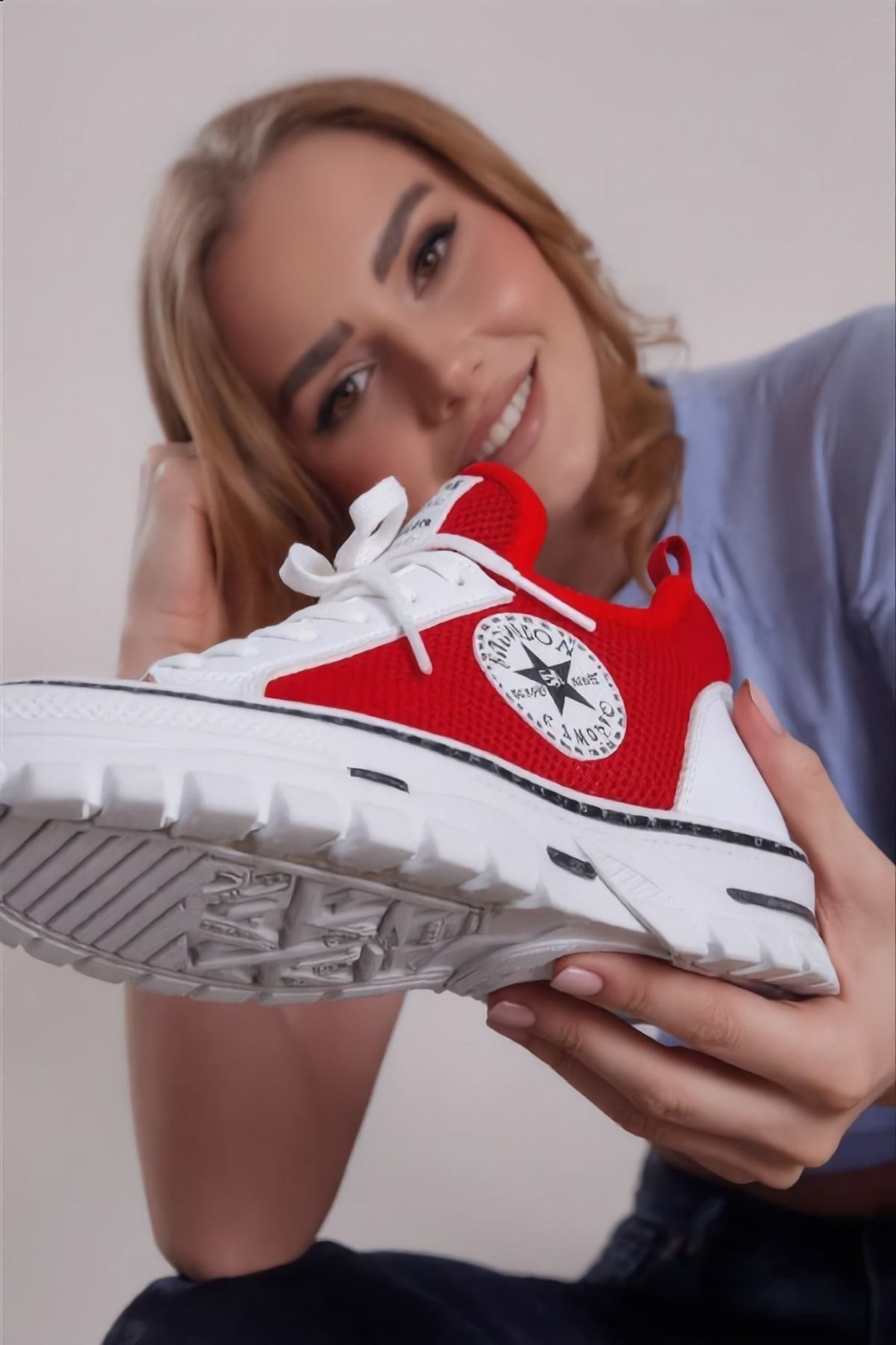 Kırmızı Beyaz Kadın Sneakers Spor Ayakkabı