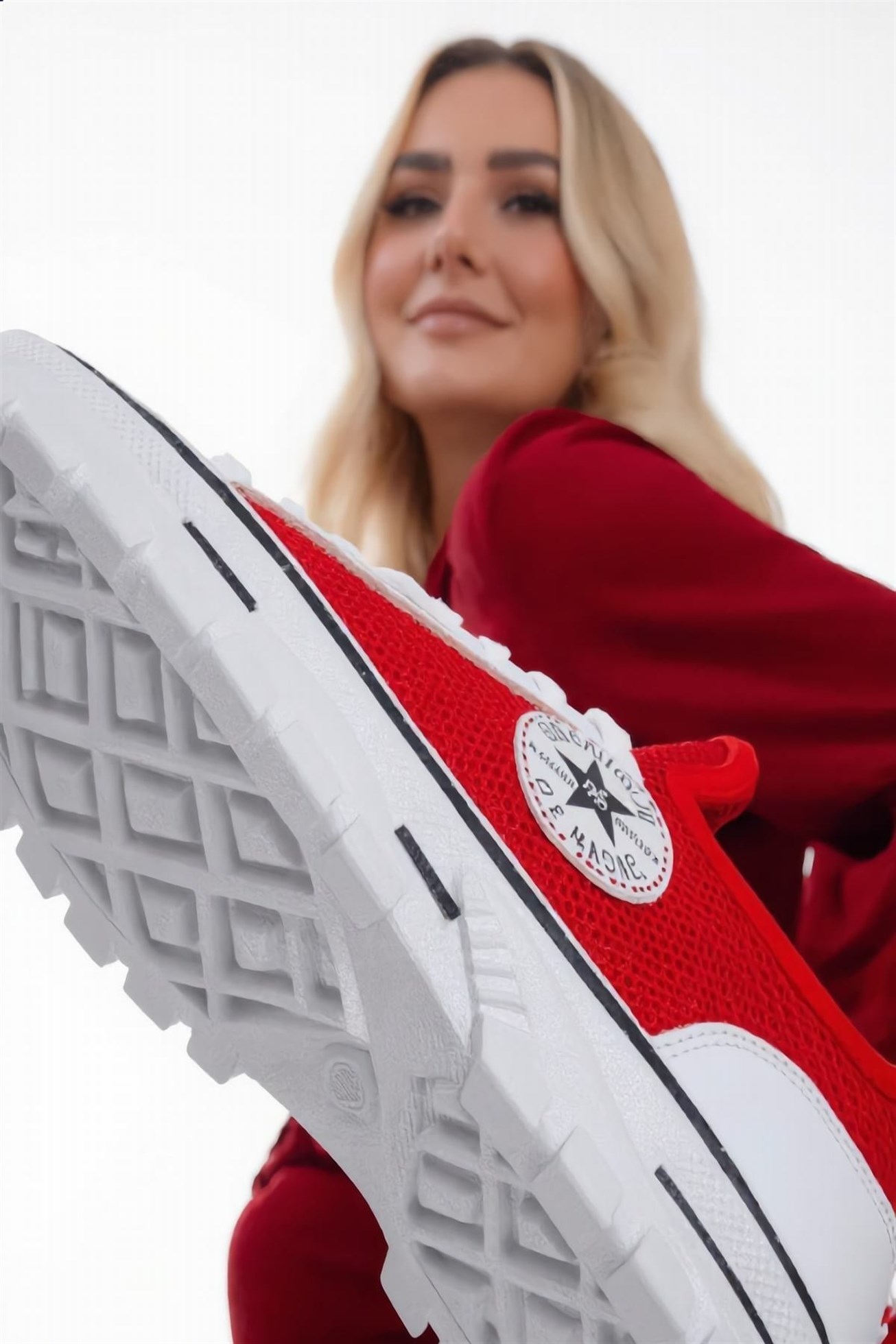 Kırmızı Beyaz Kadın Sneakers Spor Ayakkabı