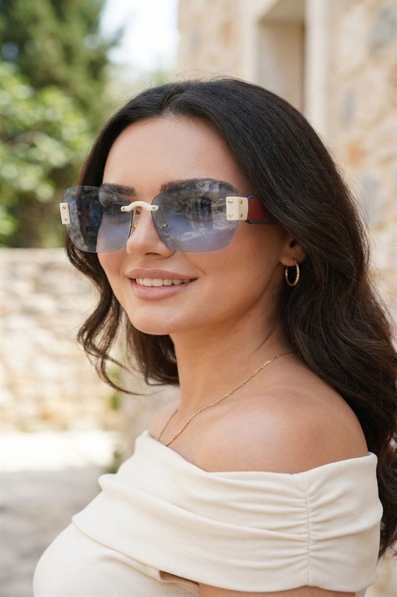 Lüks Tasarım Mavi Camlı Kadın Güneş Gözlüğü