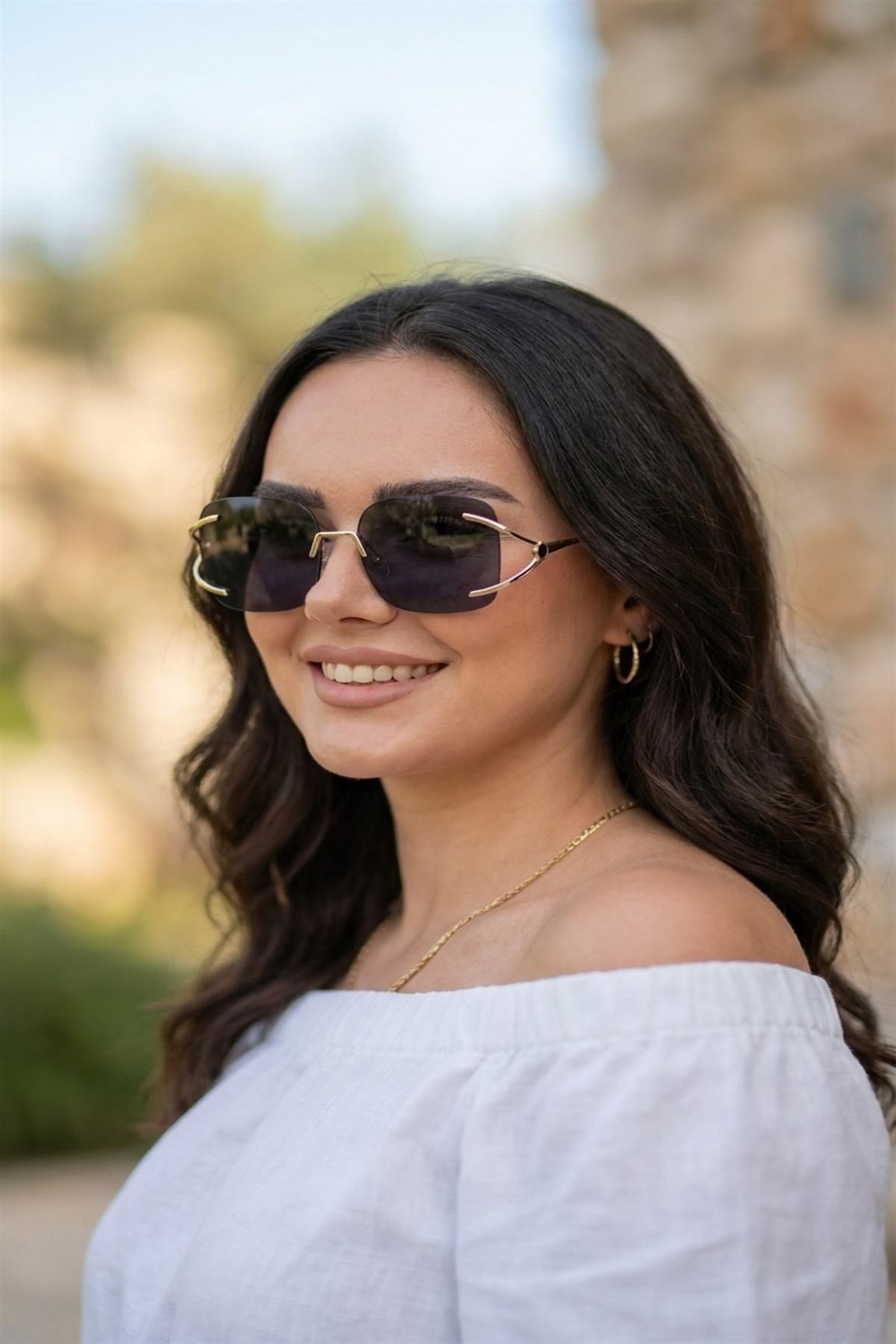 Mavi Lüks Tasarım Çerçevesiz Kadın Güneş Gözlüğü Degradeli Cam Model