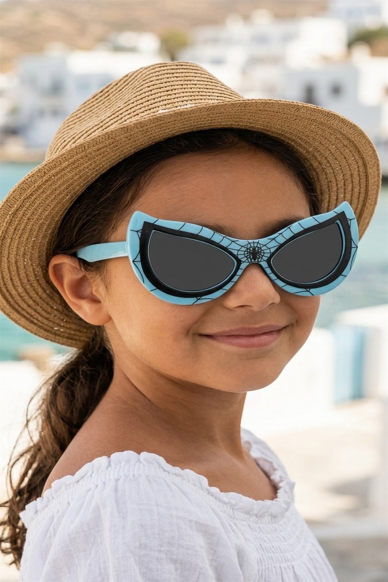Mavi Örümcek Ağı Temalı Unisex Çocuk Güneş Gözlüğü