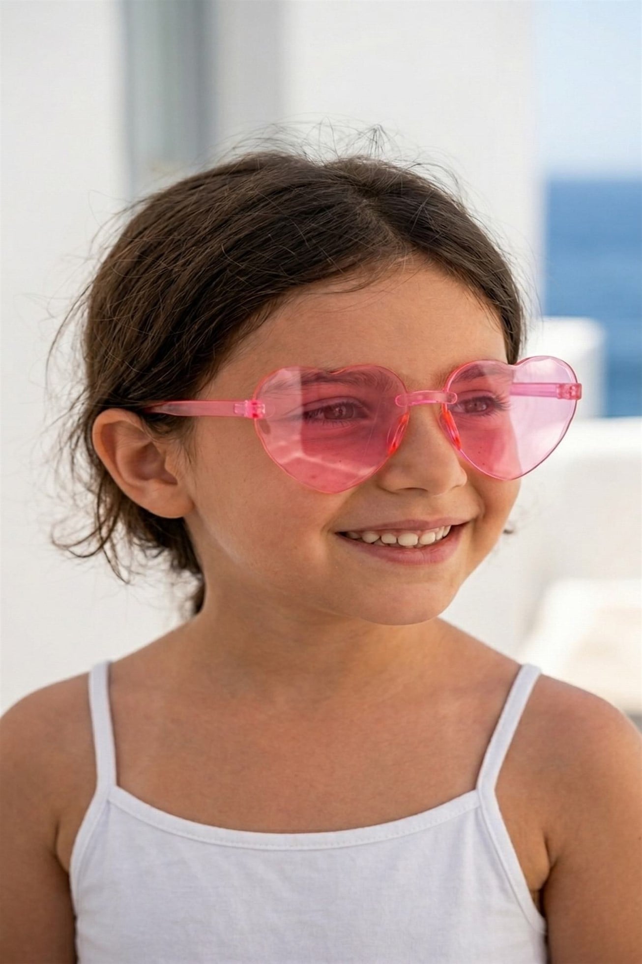 Sevimli Kalp Tasarımlı Pembe Renkli Unisex Çocuk Güneş Gözlüğü