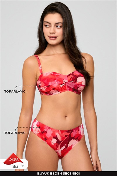 Kom Bluren Straplez Desenli Bikini Takımı Kırmızı