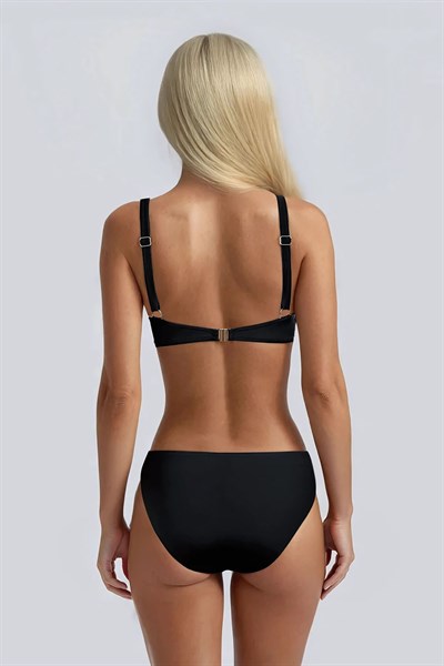 Kom Delma Düz Renk Stparlez Bikini Takımı Siyah