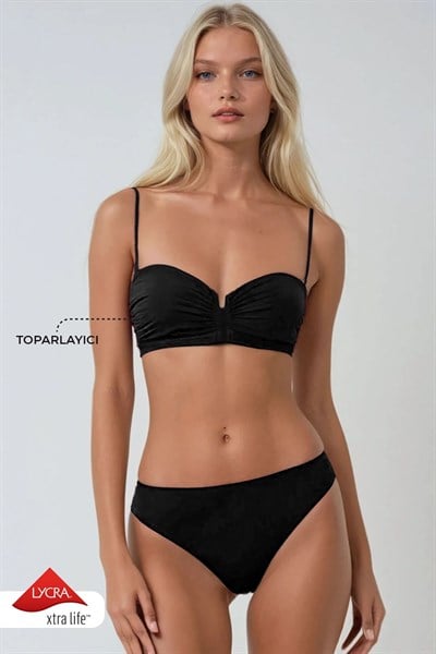 Kom Delma Düz Renk Stparlez Bikini Takımı Siyah