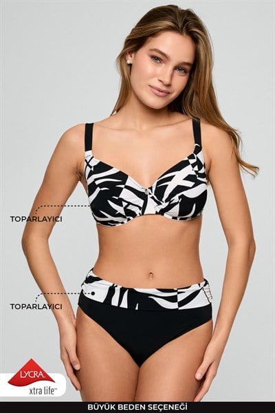 Kom Mabe Desenli Toparlayıcı Bikini Takımı Siyah