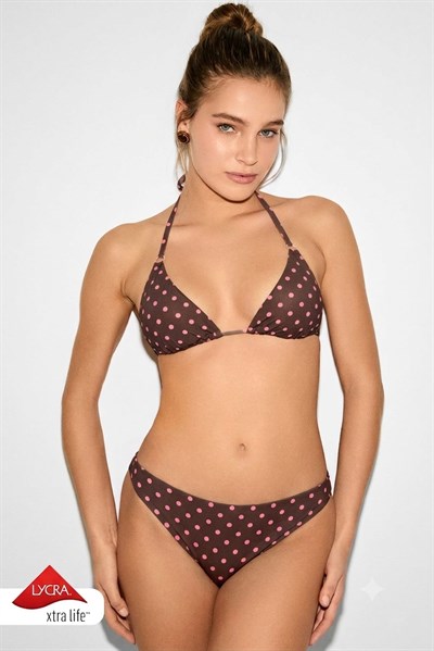 Kom Toyka Puan Desenli Üçgen Bikini Takımı Kahve