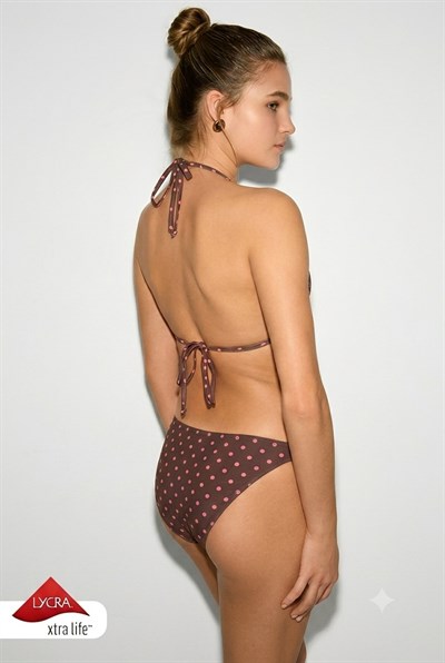 Kom Toyka Puan Desenli Üçgen Bikini Takımı Kahve