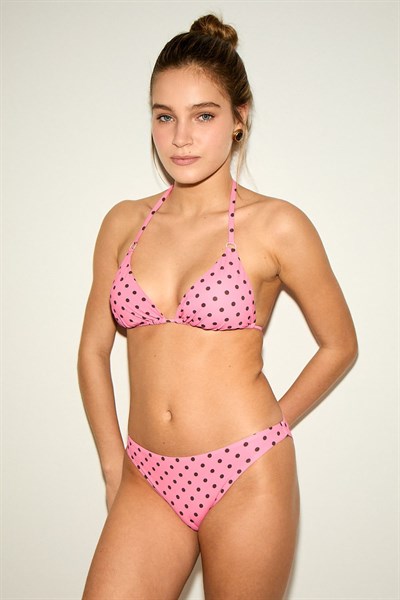 Kom Toyka Puan Desenli Üçgen Bikini Takımı Pembe