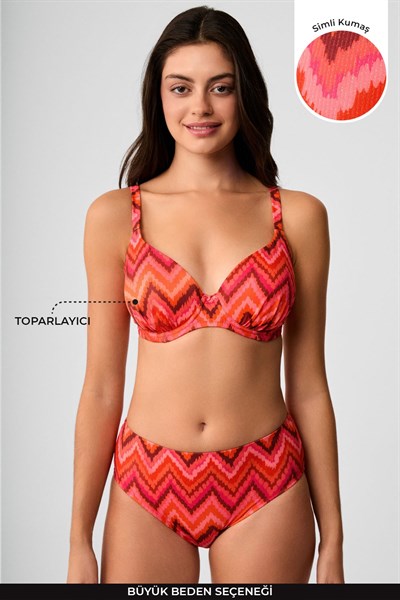 Kom Welle Desenli Toparlayıcı Bikini Takımı Turuncu