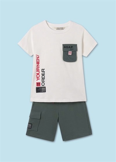 Mayoral Erkek Çocuk 2 Parça Baskılı T-Shirt - Şort Takım Beyaz