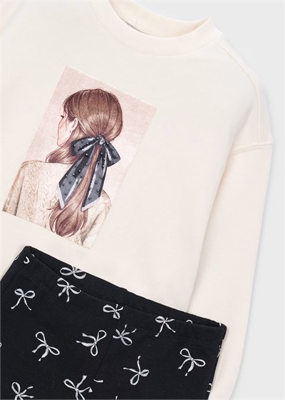 Mayoral Kız Çocuk Bisiklet Yaka Sweatshirt ve Pantolon Takım 4738 Siyah