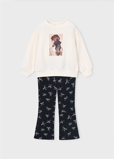 Mayoral Kız Çocuk Bisiklet Yaka Sweatshirt ve Pantolon Takım 4738 Siyah