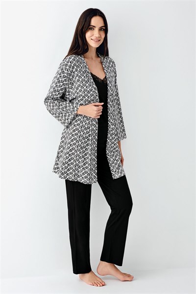 Pierre Cardin Kadın Kışlık %50 Pamuk %50 Modal Regular Fit Siyah Sabahlık Siyah