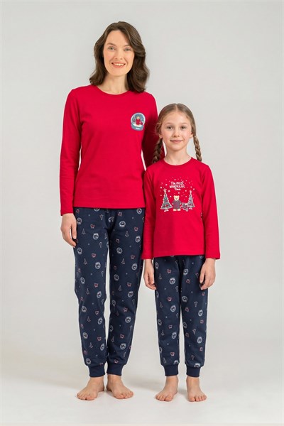 RolyPoly Anne-Kız Kombin Uzun Kol Pijama Takım - Ürünler Ayrı Ayrı Sepete Eklenmeli Kırmızı