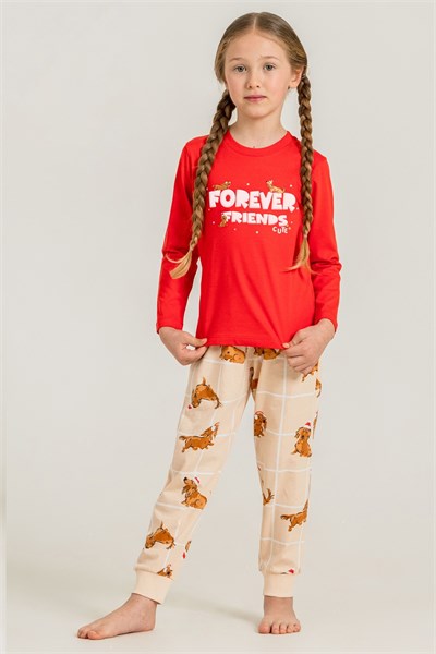 RolyPoly Kız Çocuk Uzun Kol Pijama Takım Kırmızı