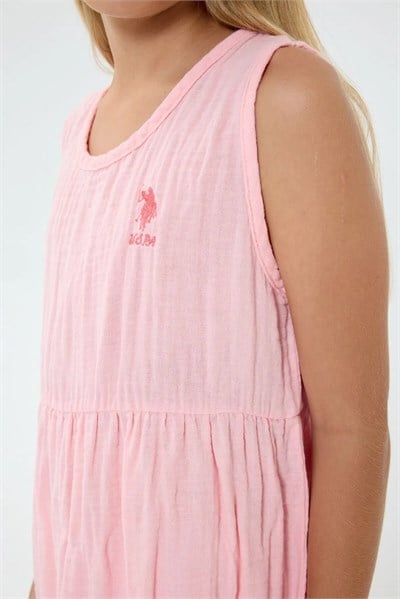 U.S. Polo Assn Kız Çocuk Müslin Elbise Pembe
