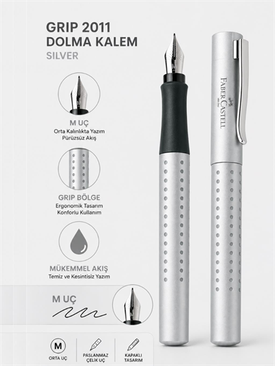 Faber Castell Dolma Kalem Grip 2011 M Uç Silver