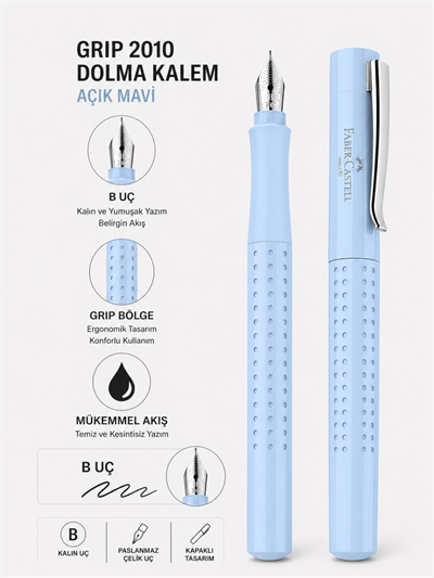 Faber Castell Grip 2010 Dolma Kalem B Uç Açık Mavi 