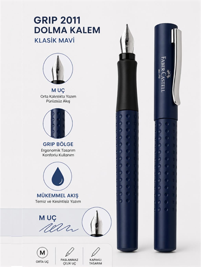 Faber Castell Grip 2011 Dolma Kalem M Uç Klasik Mavi 