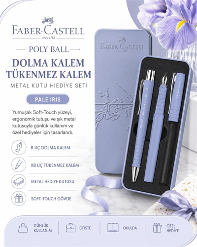 Faber Castell Poly Ball Pale Iris Dolma Kalem ve Tükenmez Kalem Hediye Seti
