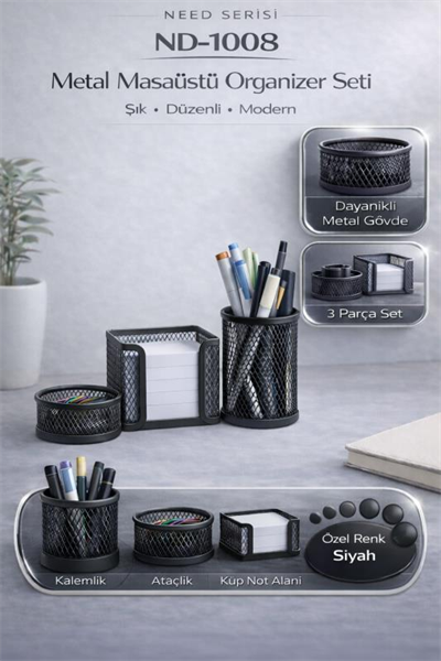 Masaüstü Perfore 3`lü Siyah Kalemlik Seti ND-1008