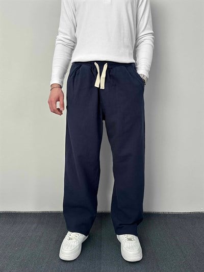 Baggy Keten Pantolon Lacivert