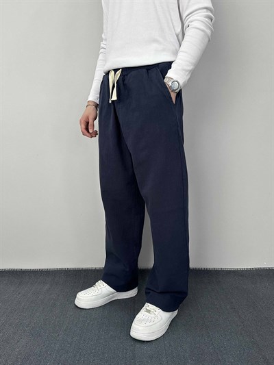 Baggy Keten Pantolon Lacivert