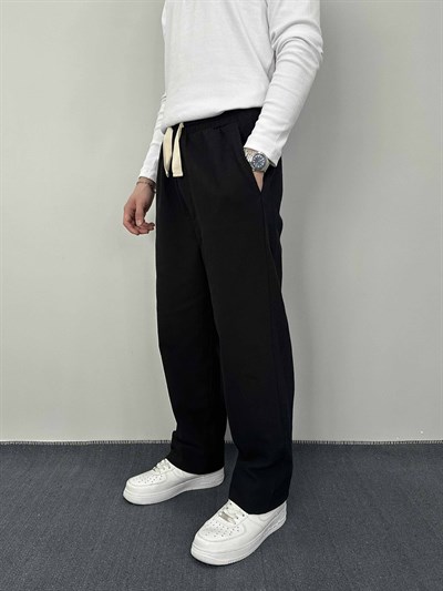 Baggy Keten Pantolon Siyah