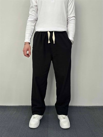 Baggy Keten Pantolon Siyah