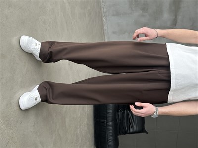 Extra Baggy Kumaş Pantolon Kahverengi