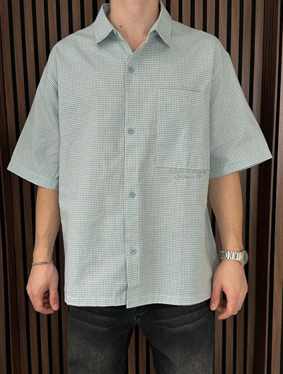 Barmodern Nakışlı Oversize Gömlek Açık Mavi