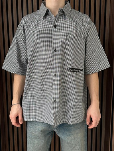 Barmodern Nakışlı Oversize Gömlek Siyah