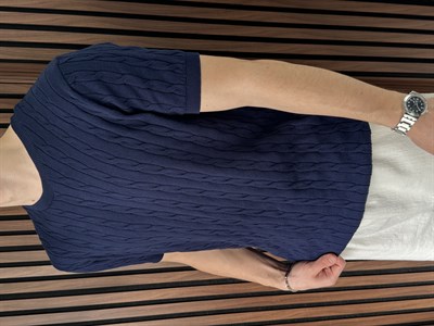 Bisiklet Yaka Örgülü Triko Tshirt Lacivert