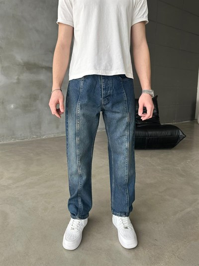Dikiş Detaylı Regular Jean Lacivert