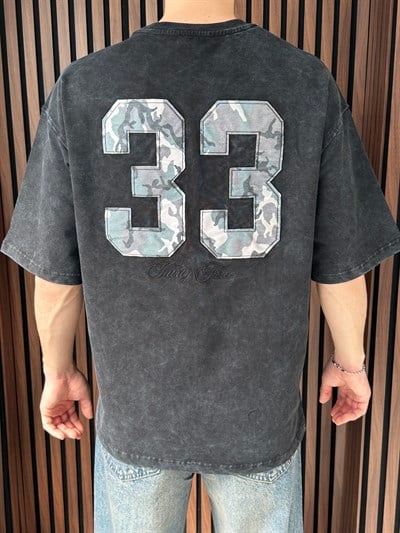 Nakışlı Yıkamalı Oversize Tshirt Siyah