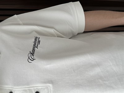 Polo Yaka Champions Baskılı Crop Tshirt Beyaz