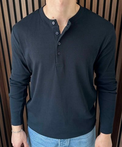 Uzun Kollu Düğmeli Tshirt Lacivert