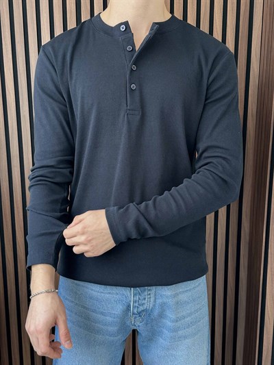 Uzun Kollu Düğmeli Tshirt Lacivert