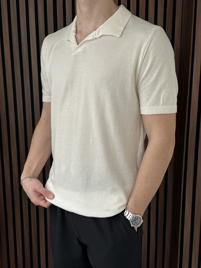 V Yaka Triko Tshirt Beyaz